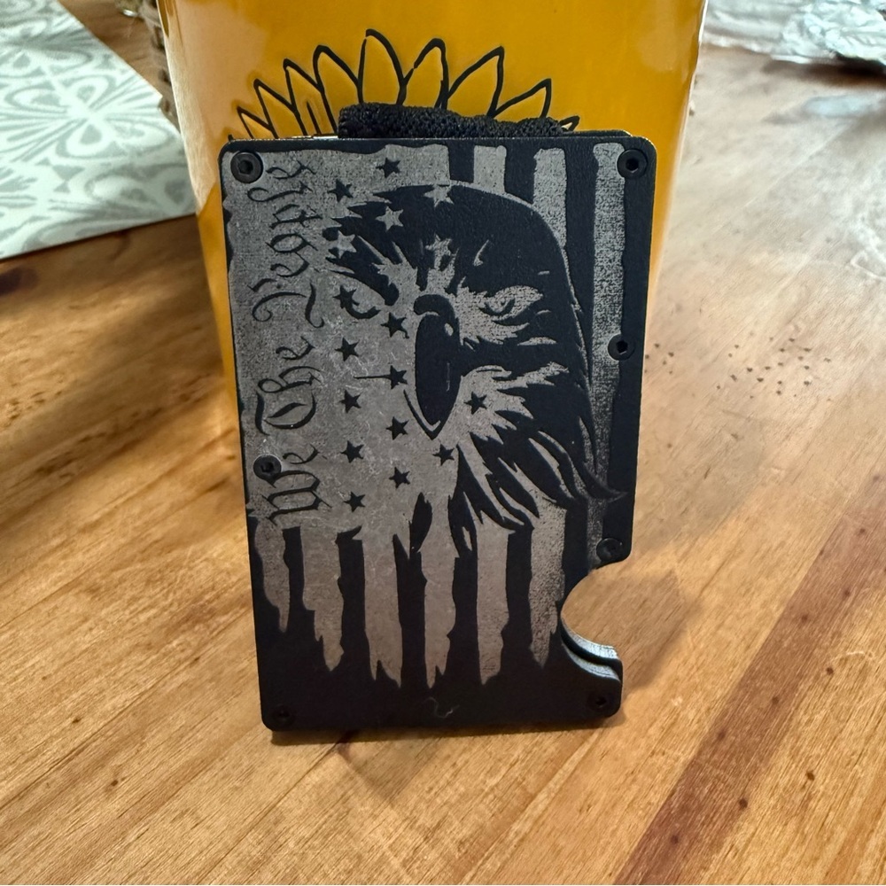 Minimalist slim metal wallet Laser engraved NWOT